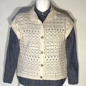 Jessica Simpson SZ L Natural crochet button front sleeveless cottage prairie 60